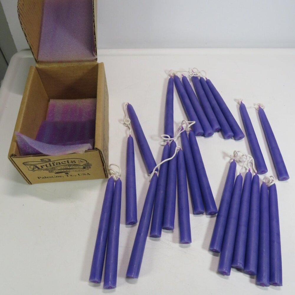 Purple Mini Taper Candles 5" x 1/2" - Made in USA, joined pairs, new in box
